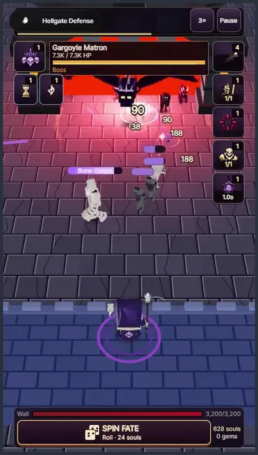 A defense game on a phone: a hero on a wall holding back a wave of demons.
